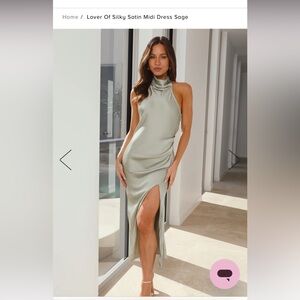 Hello Molly Lover of Silky Satin Midi Dress Sage (medium)